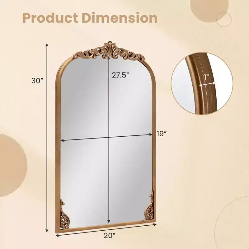 Miroir mural baroque doré orné de style baroque avec cadre en métal