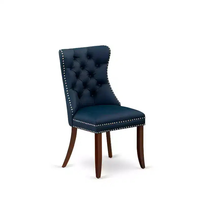 Chaise de salle à manger Parsons capitonnée, similicuir bleu marine
