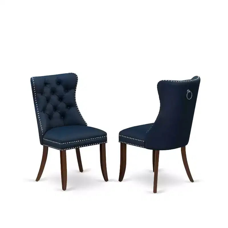 Chaise de salle à manger Parsons capitonnée, similicuir bleu marine