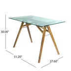 Bureau en bois d'acacia avec plateau en verre, style moderne du milieu du siècle, naturel/vert