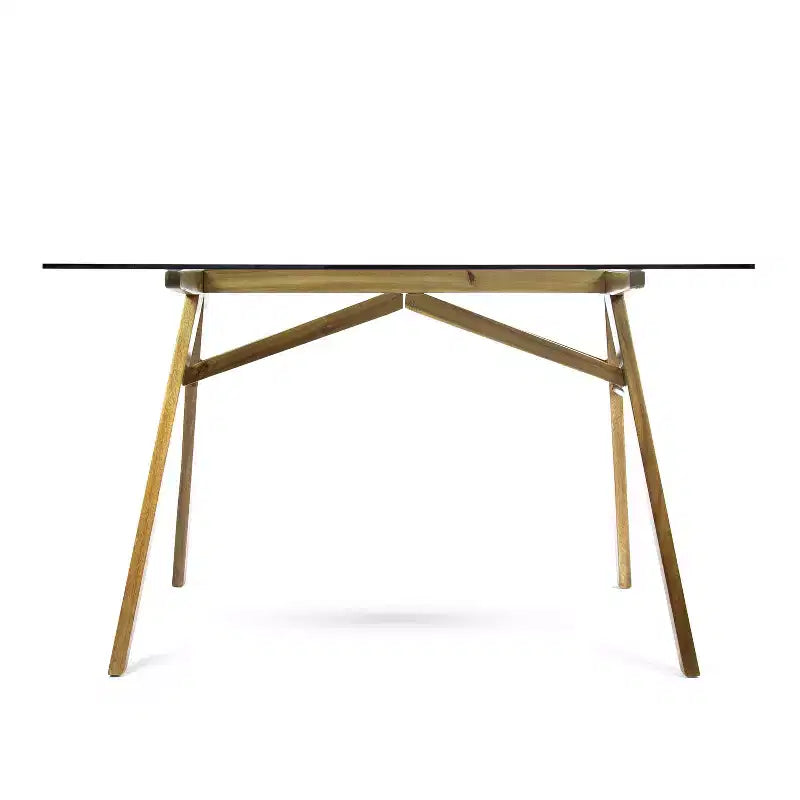 Bureau en bois d'acacia avec plateau en verre, style moderne du milieu du siècle, naturel/vert