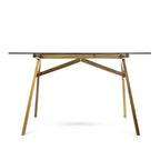 Bureau en bois d'acacia avec plateau en verre, style moderne du milieu du siècle, naturel/vert