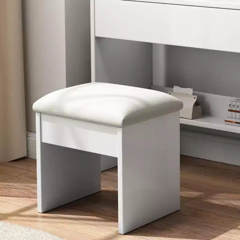 Coiffeuse blanche avec miroir lumineux 3 modes, tiroirs et étagères ouvertes
