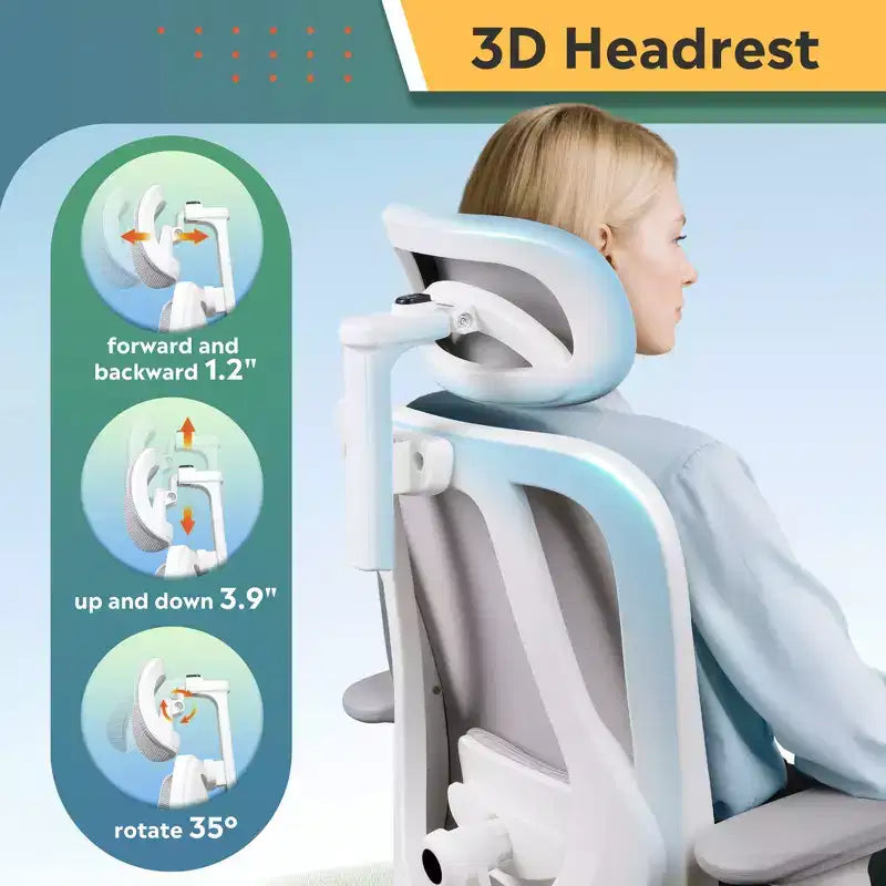 Chaise de bureau ergonomique en maille avec appui-tête 3D, soutien lombaire et fonction d'inclinaison