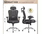 Chaise de bureau ergonomique en maille avec appui-tête 3D, soutien lombaire et fonction d'inclinaison