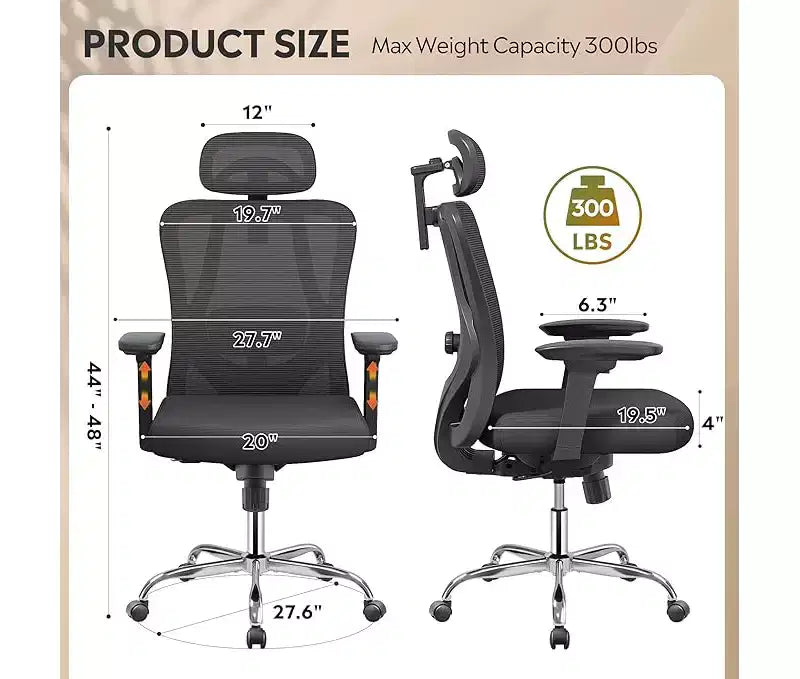 Chaise de bureau ergonomique en maille avec appui-tête 3D, soutien lombaire et fonction d'inclinaison