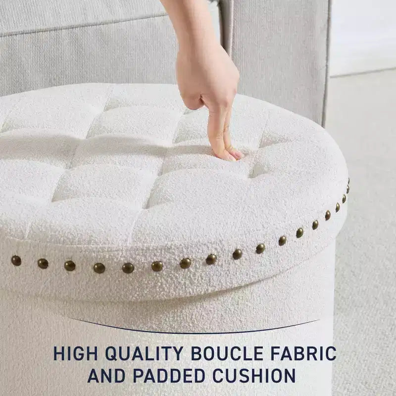 Pouf de rangement pliable rond de 20 po avec garniture cloutée