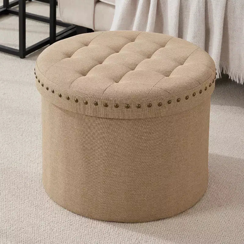 Pouf de rangement pliable rond de 20 po avec garniture cloutée
