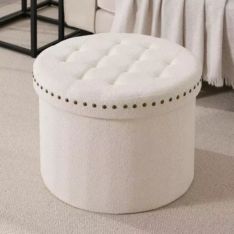 Pouf de rangement pliable rond de 20 po avec garniture cloutée
