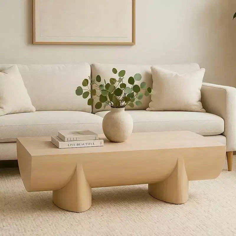 Table basse rectangulaire en bois de manguier de 122 cm, design bûche naturelle