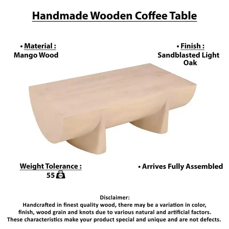 Table basse rectangulaire en bois de manguier de 122 cm, design bûche naturelle