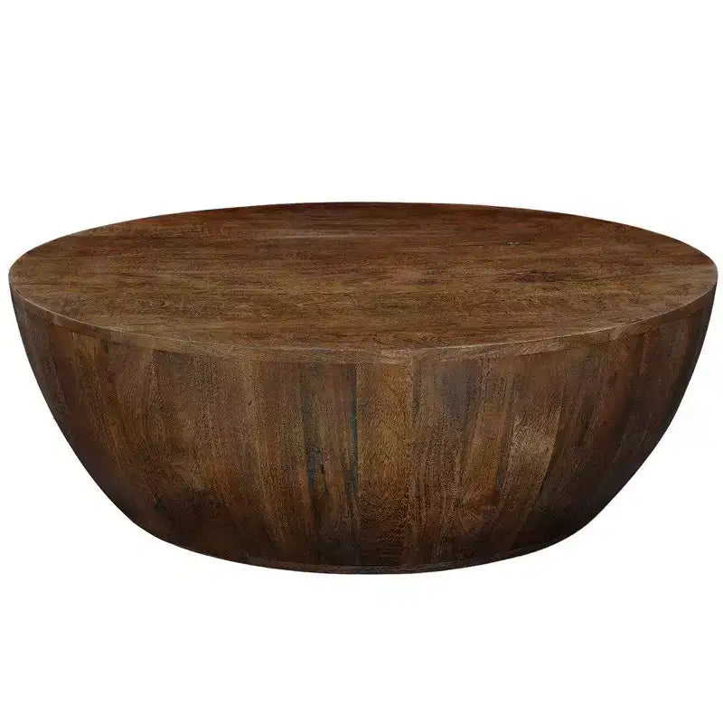 Table basse ronde de 35,5 po en bois de manguier, brun noyer