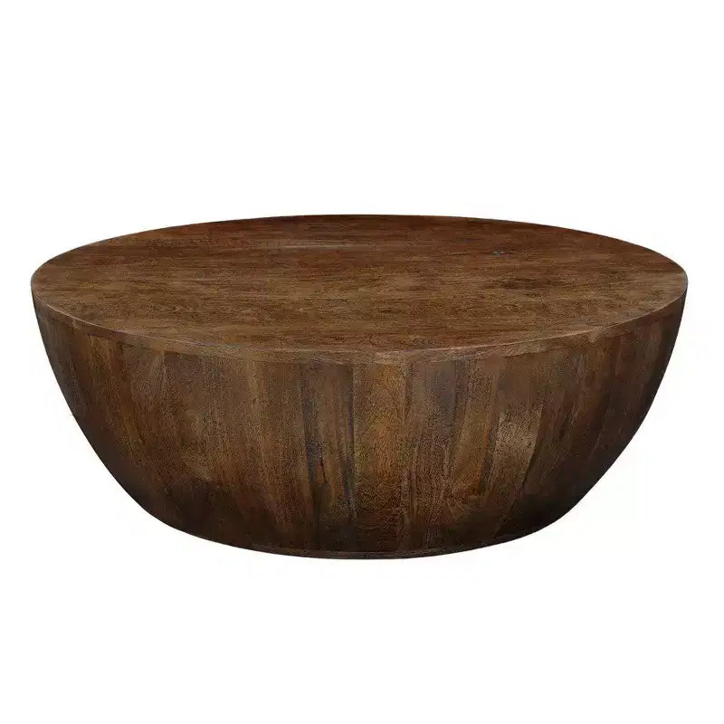Table basse ronde de 35,5 po en bois de manguier, brun noyer
