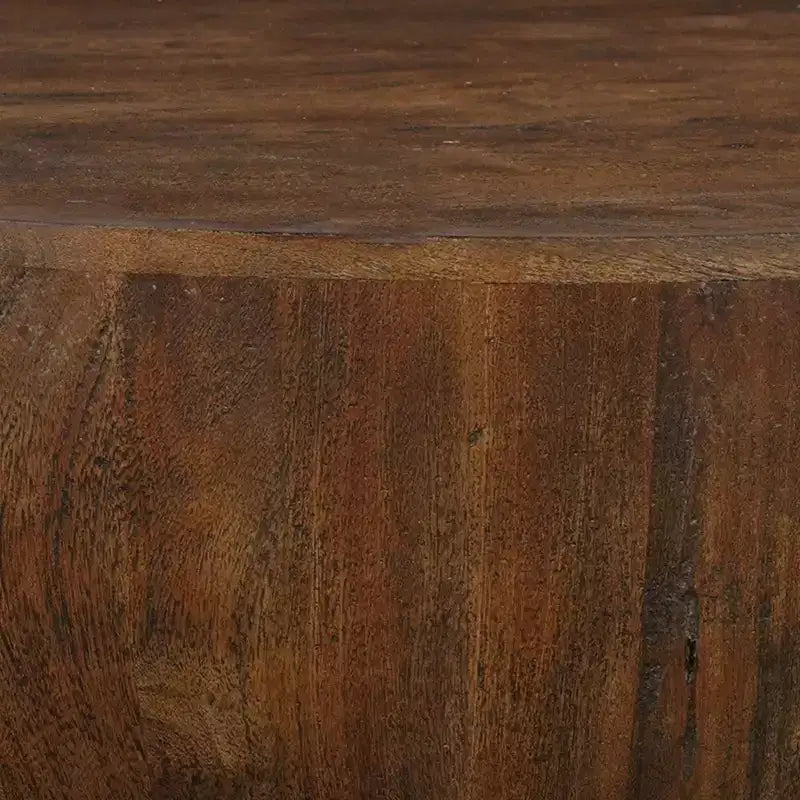 Table basse ronde de 35,5 po en bois de manguier, brun noyer