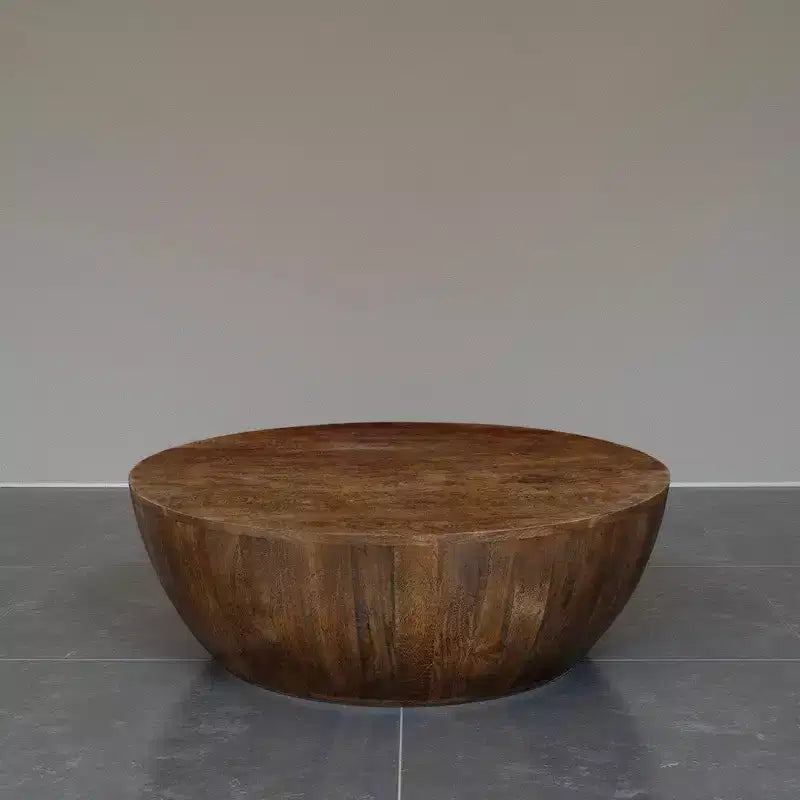 Table basse ronde de 35,5 po en bois de manguier, brun noyer