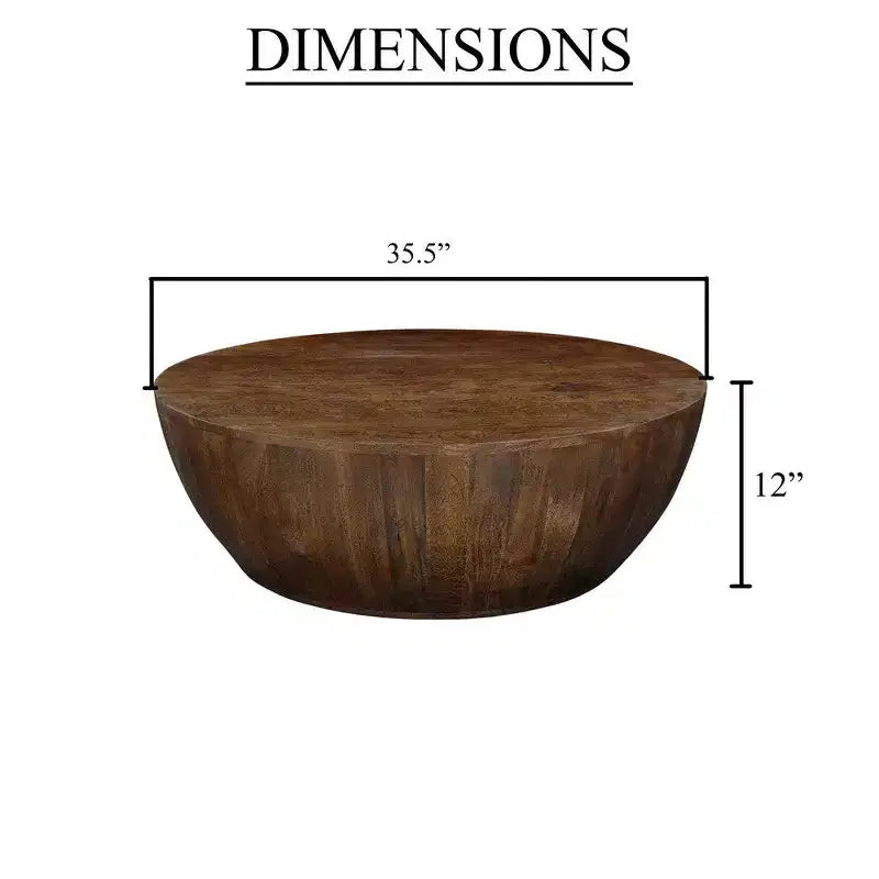 Table basse ronde de 35,5 po en bois de manguier, brun noyer