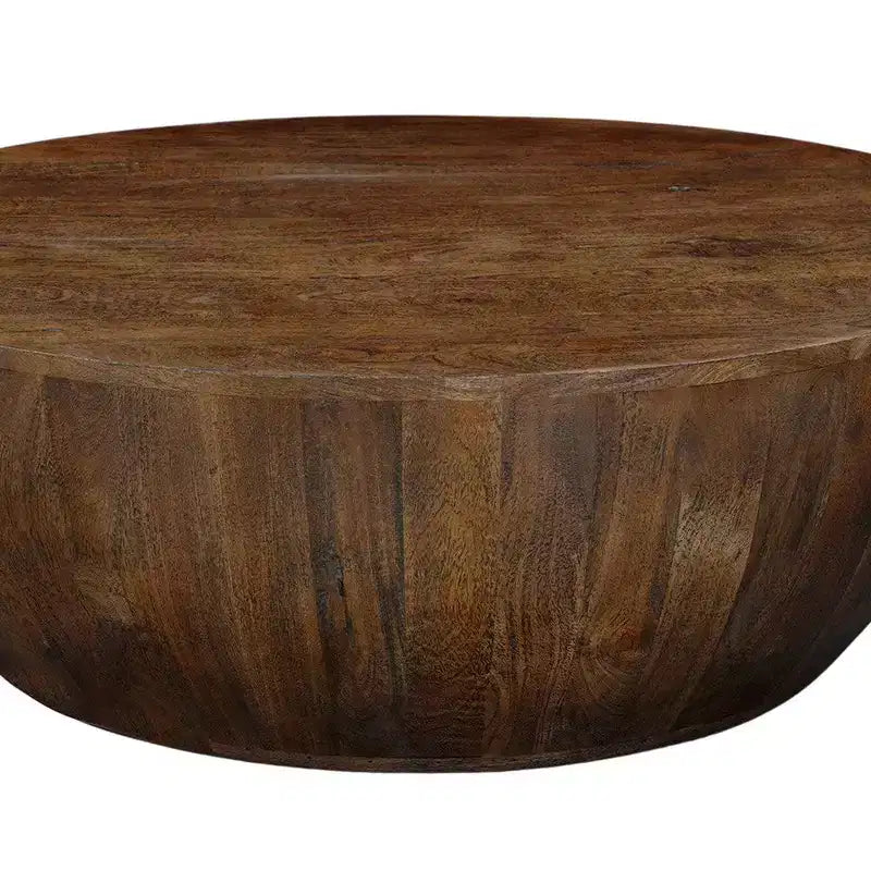 Table basse ronde de 35,5 po en bois de manguier, brun noyer