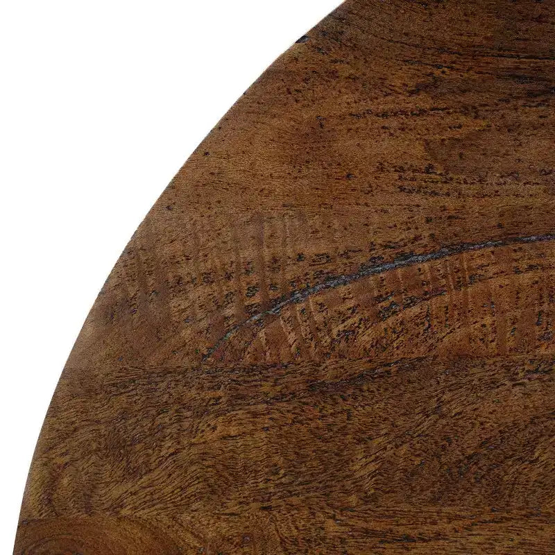 Table basse ronde de 35,5 po en bois de manguier, brun noyer