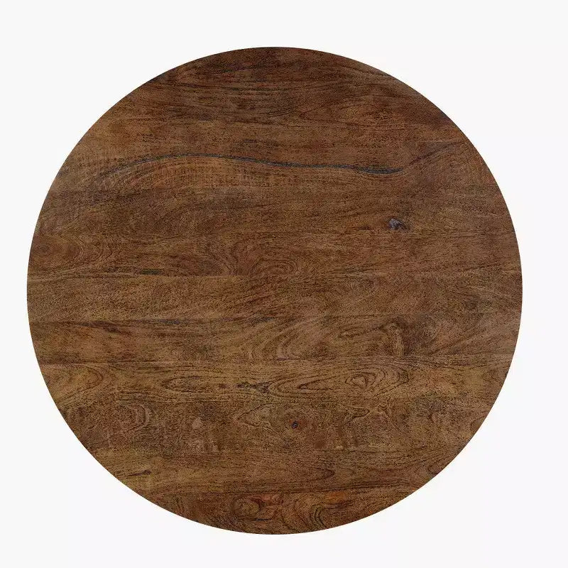 Table basse ronde de 35,5 po en bois de manguier, brun noyer