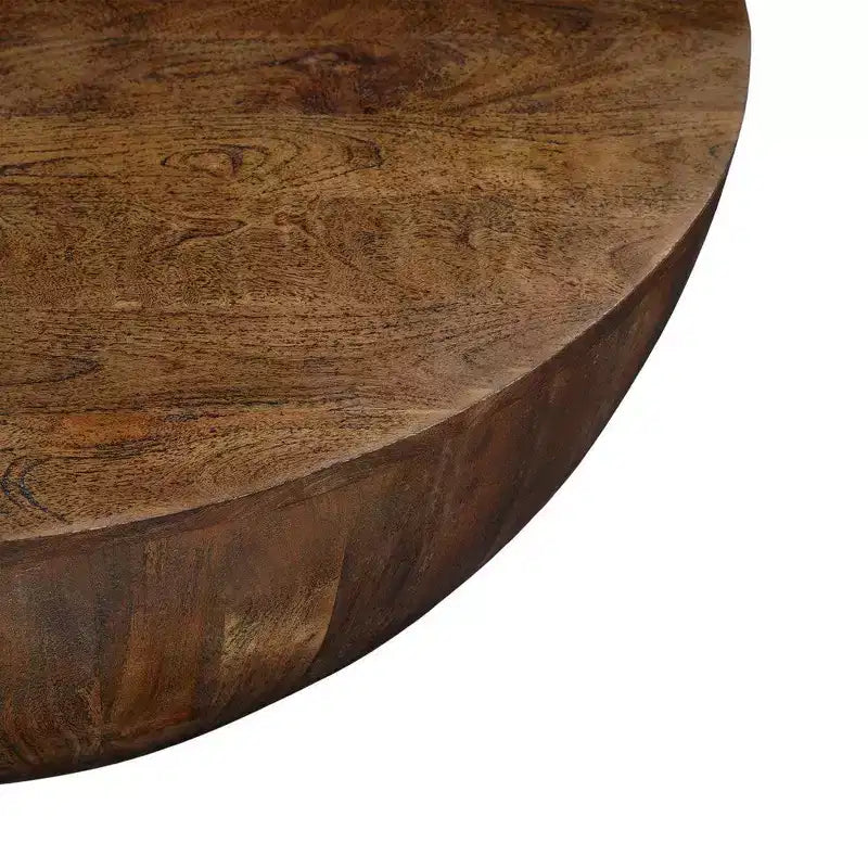 Table basse ronde de 35,5 po en bois de manguier, brun noyer