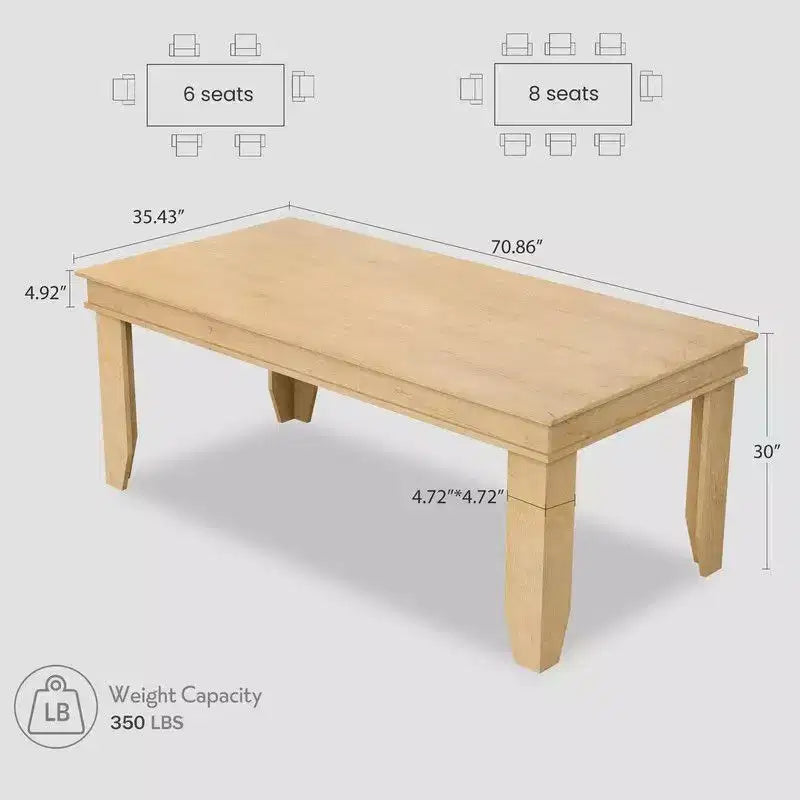 Table à manger de ferme en bois de 180 cm pour 6 à 8 personnes
