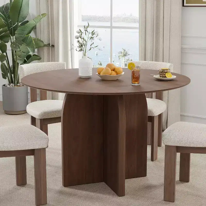 Table à manger ronde en bois 45" pour 4 personnes, style moderne de ferme