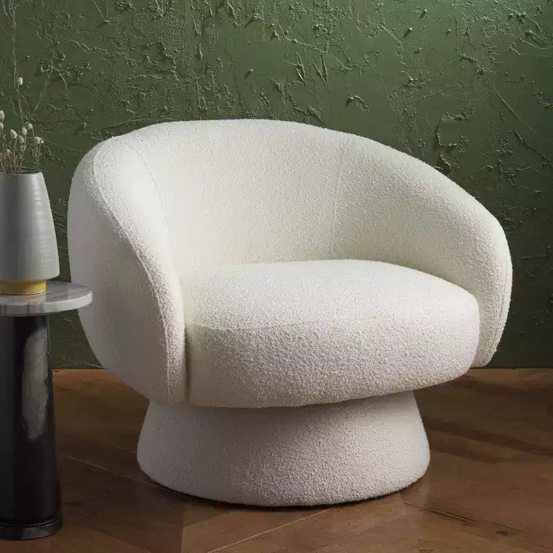 Fauteuil pivotant d'appoint en bouclette ivoire