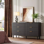 Commode cannelée vague avec dispositif anti-basculement, Grande table de chevet en bois avec rangement et pieds en métal