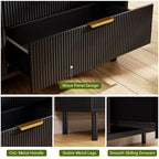 Commode cannelée vague avec dispositif anti-basculement, Grande table de chevet en bois avec rangement et pieds en métal