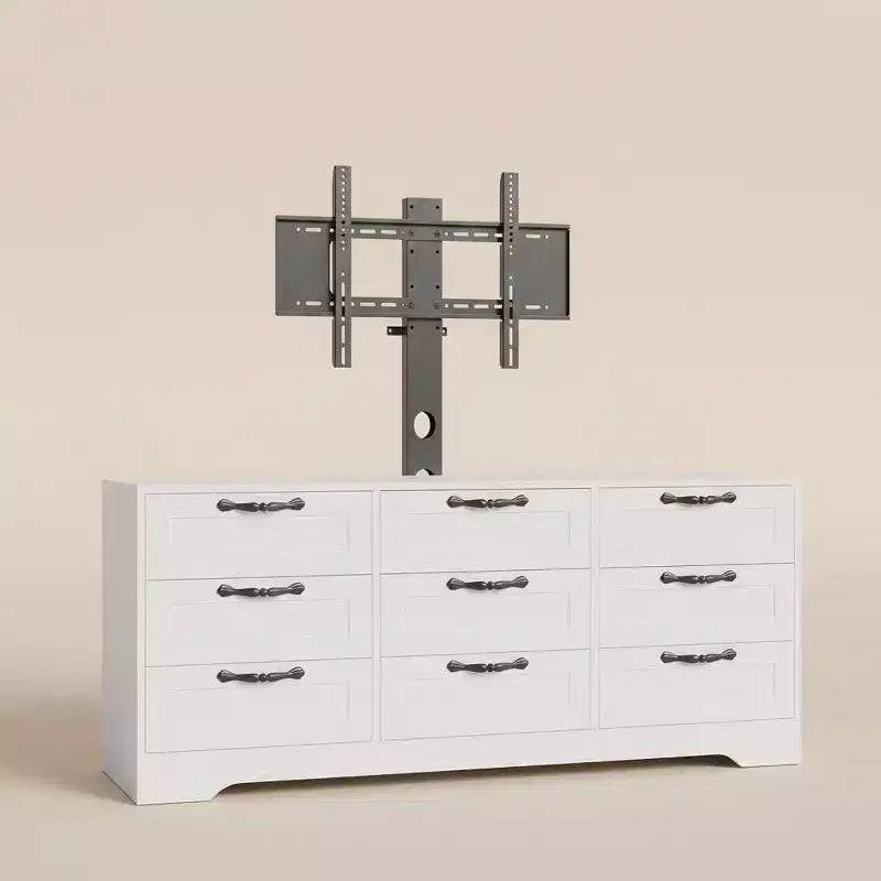 Commode à 9 tiroirs Meuble TV avec support réglable pour téléviseurs de 32" à 85", Blanc