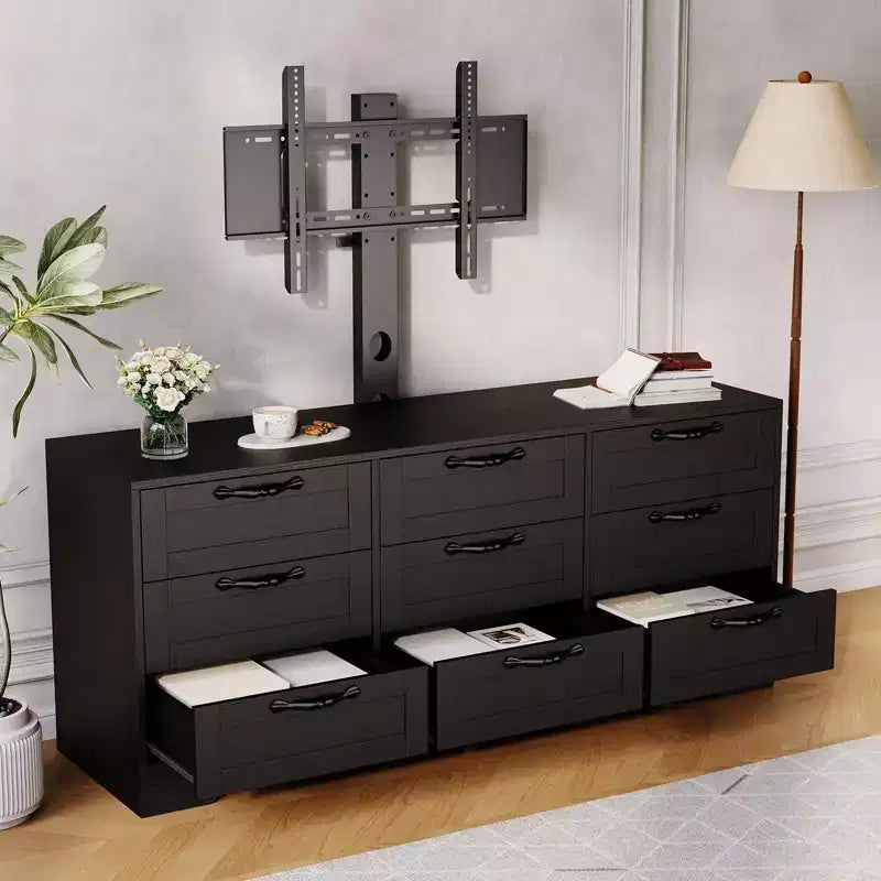 Commode à 9 tiroirs Meuble TV avec support réglable pour téléviseurs de 32" à 85", Blanc