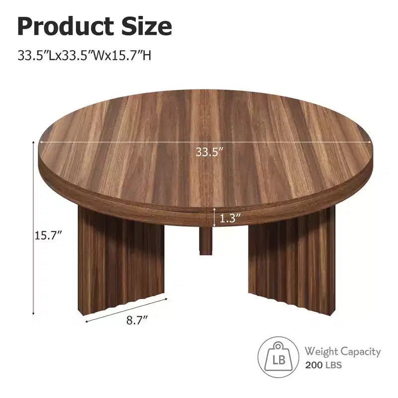 Table basse ronde de 84,8 cm avec plateau épais et pieds cannelés