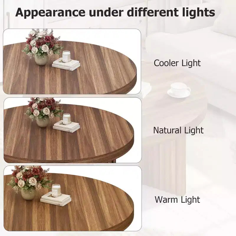 Table basse ronde de 84,8 cm avec plateau épais et pieds cannelés
