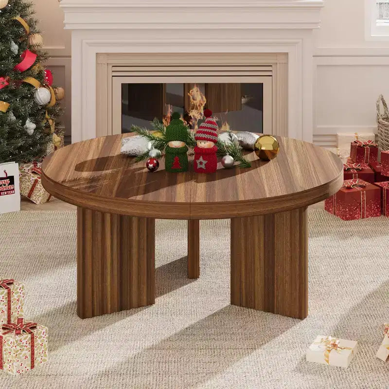 Table basse ronde de 84,8 cm avec plateau épais et pieds cannelés