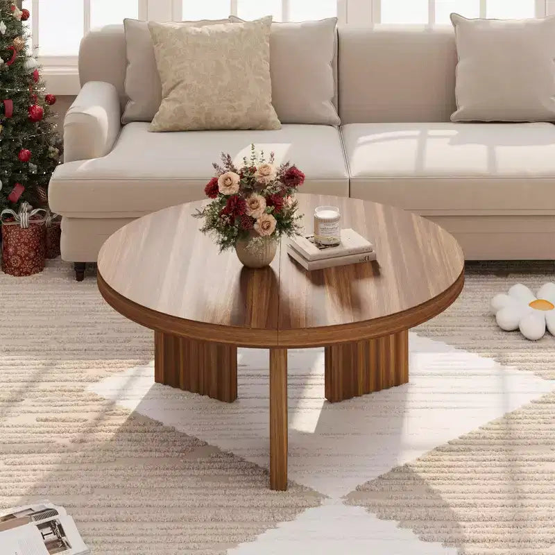 Table basse ronde de 84,8 cm avec plateau épais et pieds cannelés