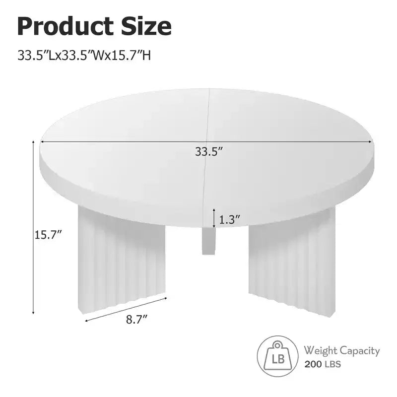 Table basse ronde de 84,8 cm avec plateau épais et pieds cannelés