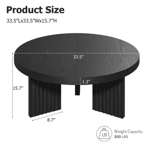 Table basse ronde de 84,8 cm avec plateau épais et pieds cannelés