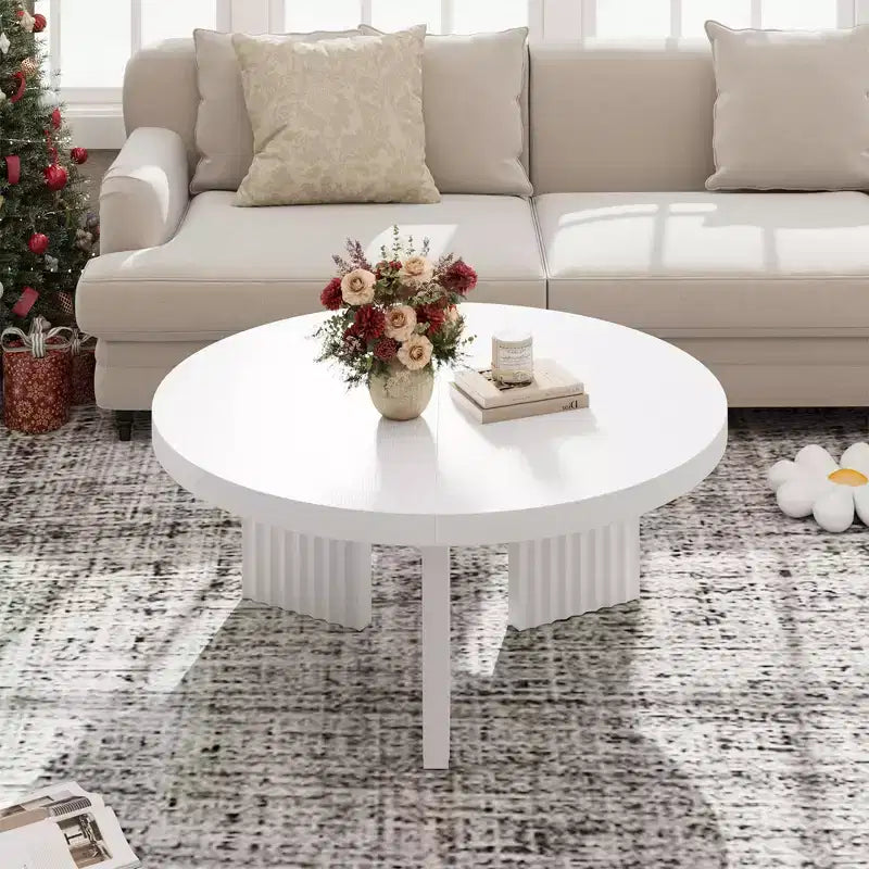 Table basse ronde de 84,8 cm avec plateau épais et pieds cannelés