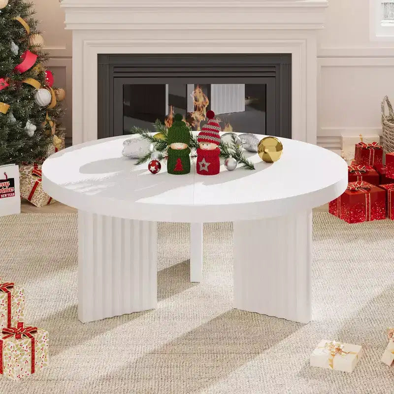 Table basse ronde de 84,8 cm avec plateau épais et pieds cannelés