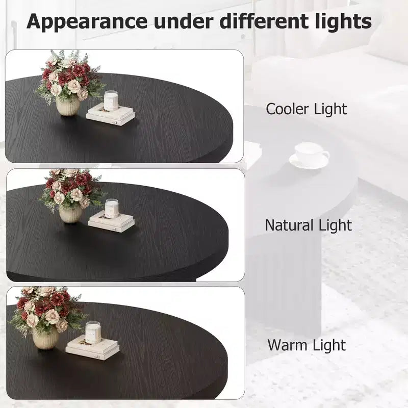 Table basse ronde de 84,8 cm avec plateau épais et pieds cannelés