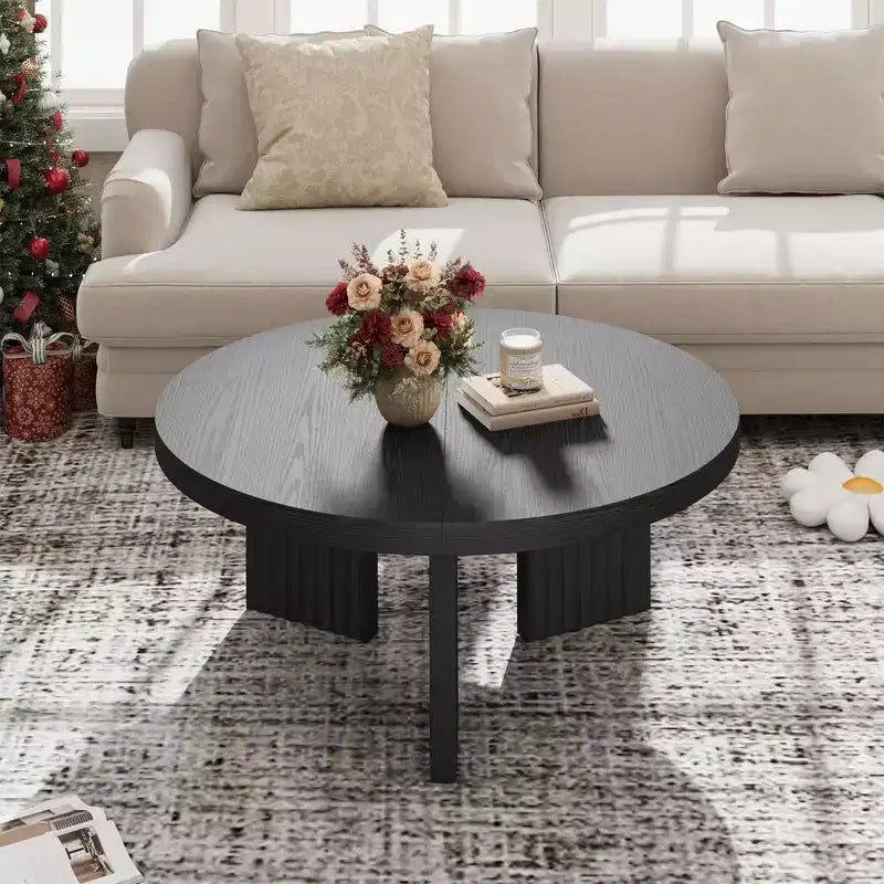 Table basse ronde de 84,8 cm avec plateau épais et pieds cannelés