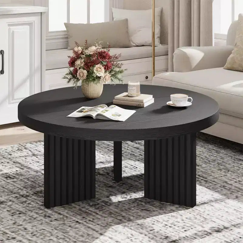 Table basse ronde de 84,8 cm avec plateau épais et pieds cannelés