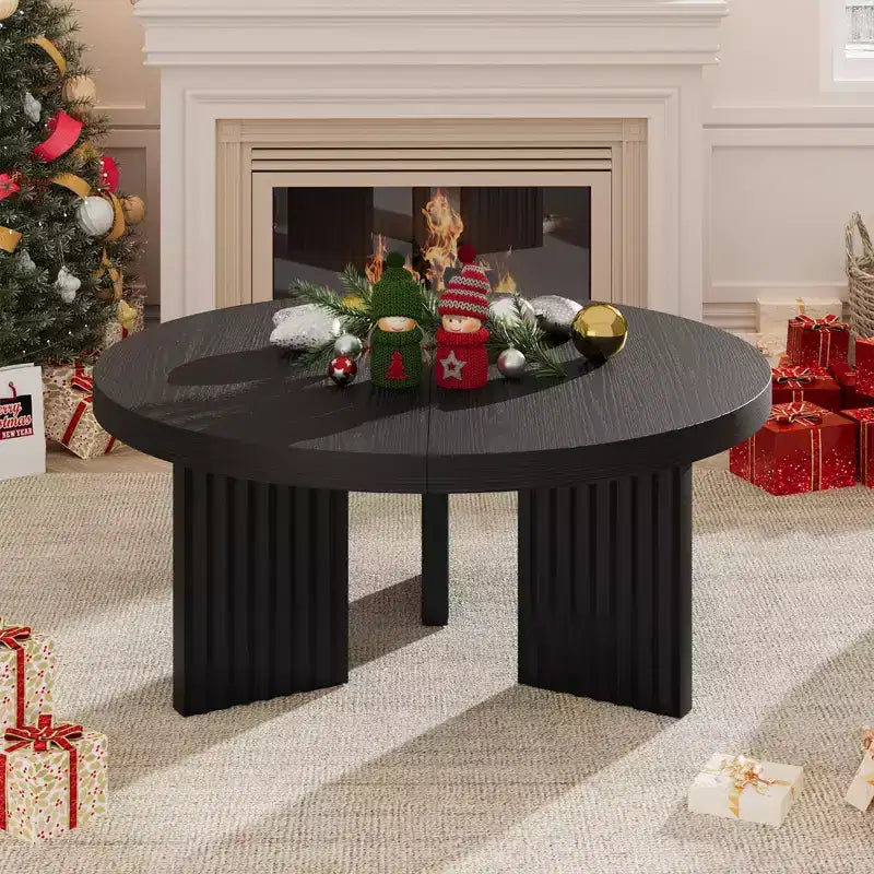 Table basse ronde de 84,8 cm avec plateau épais et pieds cannelés