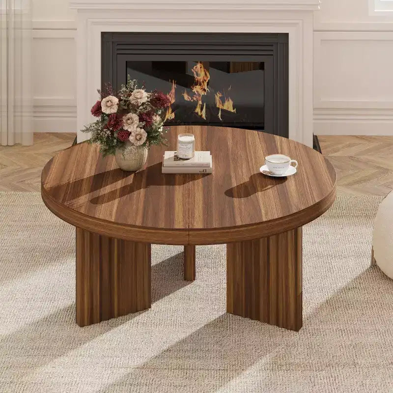 Table basse ronde de 84,8 cm avec plateau épais et pieds cannelés