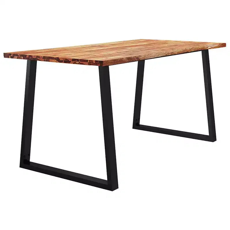 Table à manger en acacia massif à bord irrégulier avec pieds en acier, 6 places