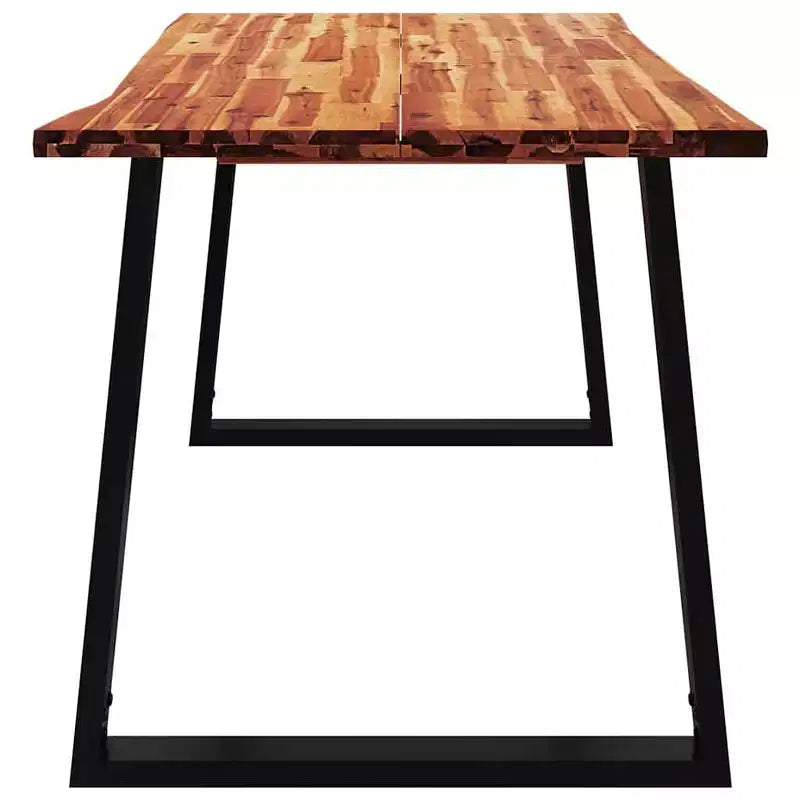 Table à manger en acacia massif à bord irrégulier avec pieds en acier, 6 places