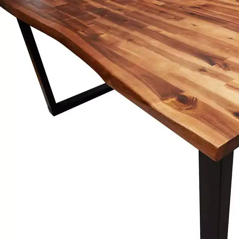 Table à manger en acacia massif à bord irrégulier avec pieds en acier, 6 places