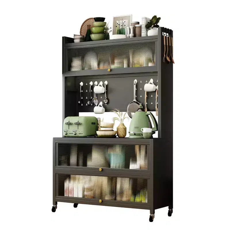 Étagère de cuisine à 5 niveaux de 65 po avec armoire à porte rabattable et panneau perforé, grise