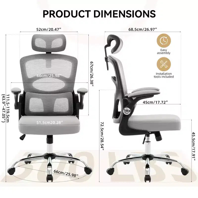 Chaise de bureau ergonomique en maille à dossier haut avec appui-tête et soutien lombaire