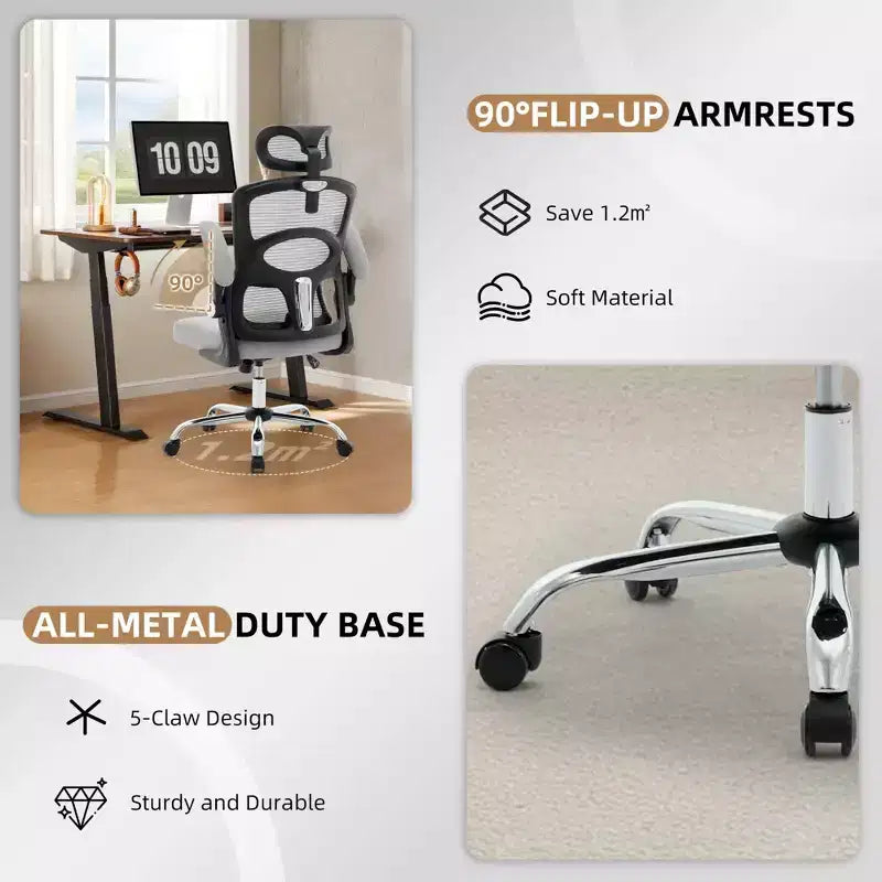 Chaise de bureau ergonomique en maille à dossier haut avec appui-tête et soutien lombaire